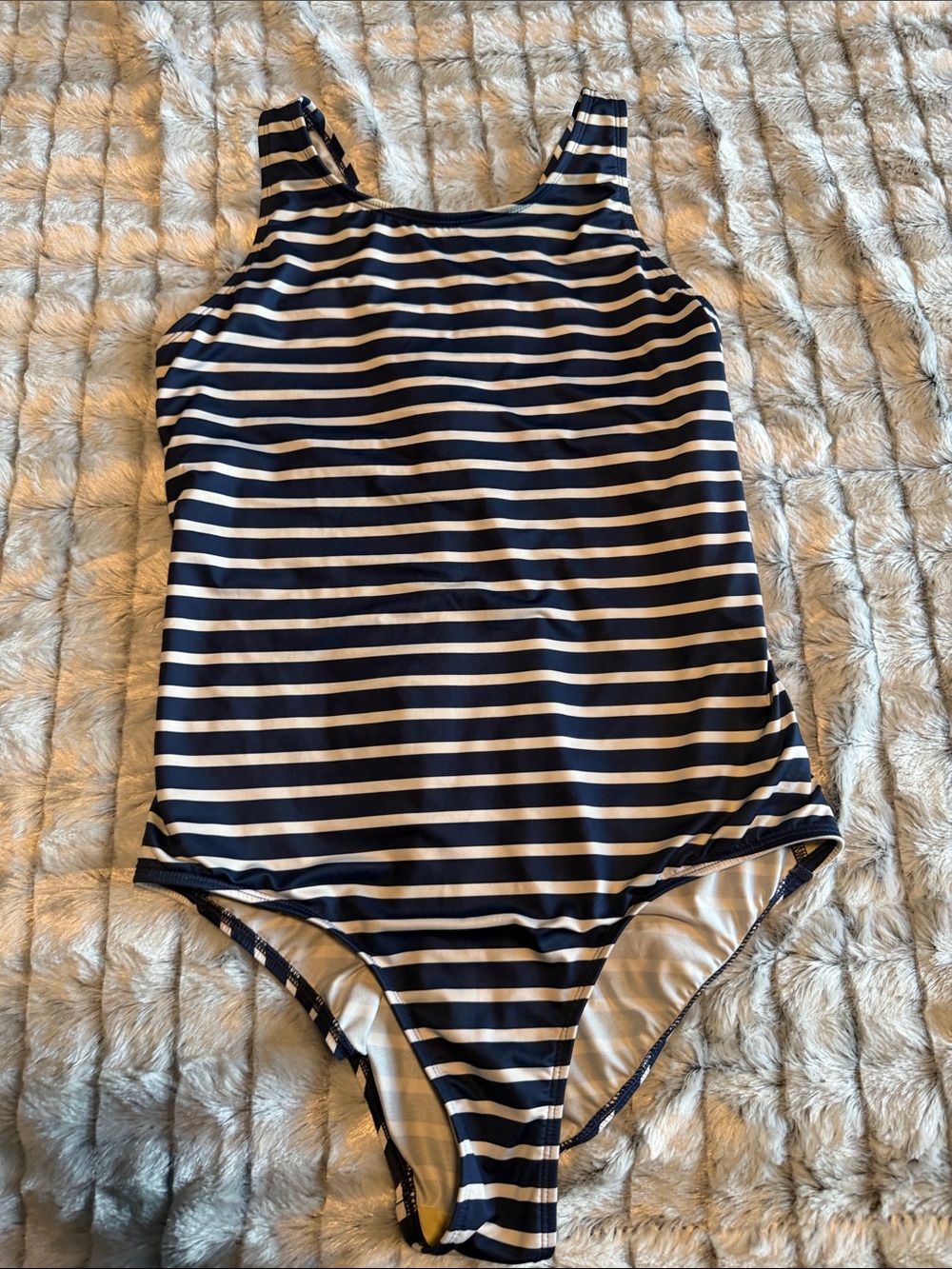 Lands' End Navy and White Striped One-Piece Swimsuit
